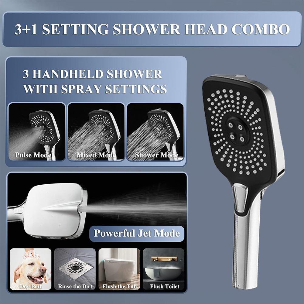 Shower Head Combo Set 12Inch High Pressure Rain Shower Head with Adjustable Extension Arm Wall-Mount Handheld Shower Spray