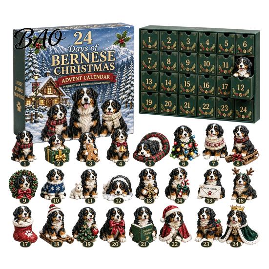 Plastic Christmas Ornament Shih Tzu Advent Calendar, 24-Day Countdown Toy Set with Mini Dog Children Box Figures, Tree Hanging Decor, Gift for Lovers