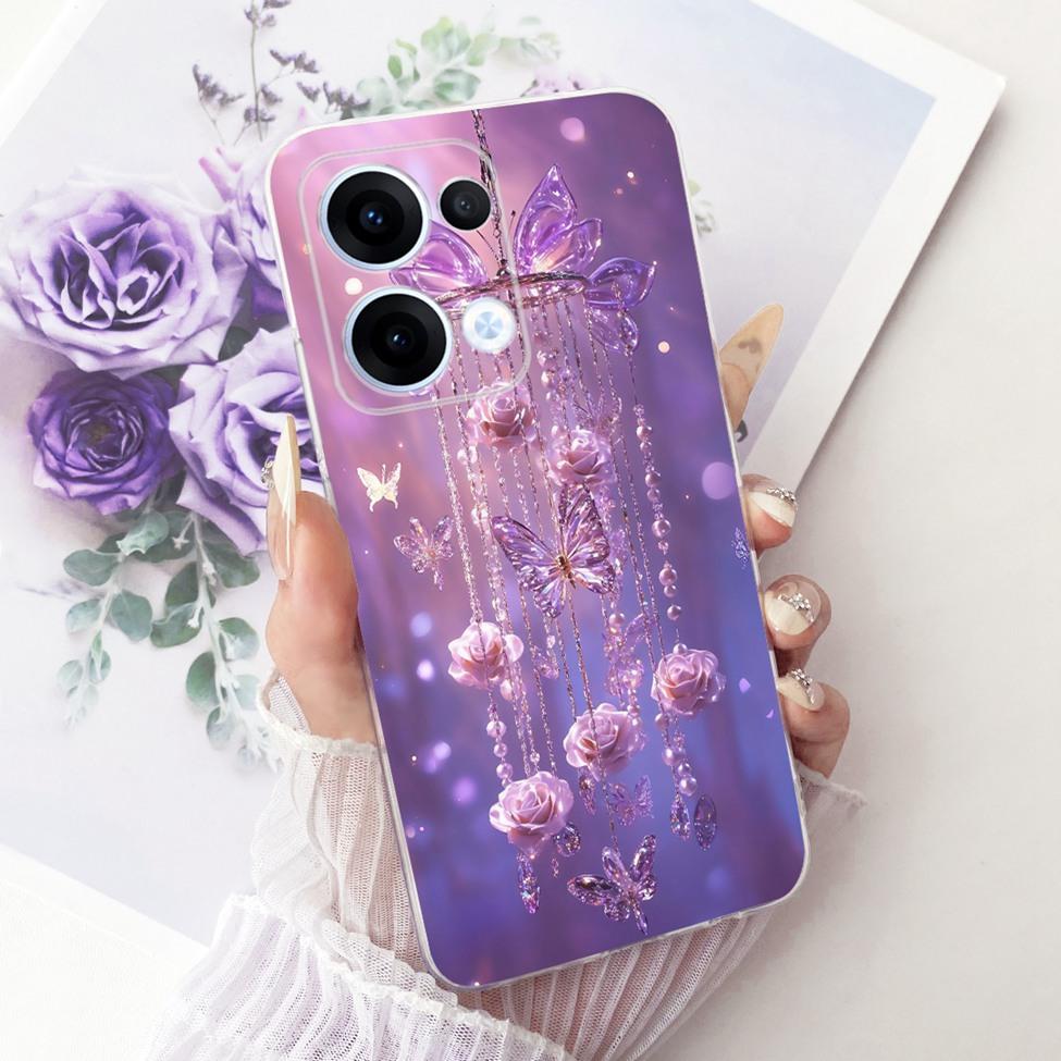 Transparent For Oppo Reno13 Case CPH2689 Cute Cat Fashion Butterfly Funny Painted Casing For Oppo Reno 13 PKM110 Cover
