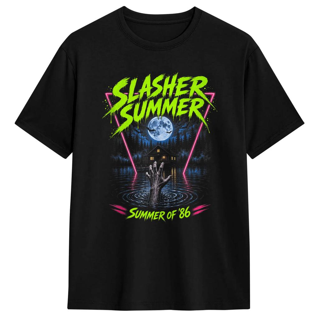 Vintage Slasher Summer 80s Synthwave Halloween Pure Cotton T-Shirt For Men Summer Awesome T-Shirts Comfortable Harajuku Tees