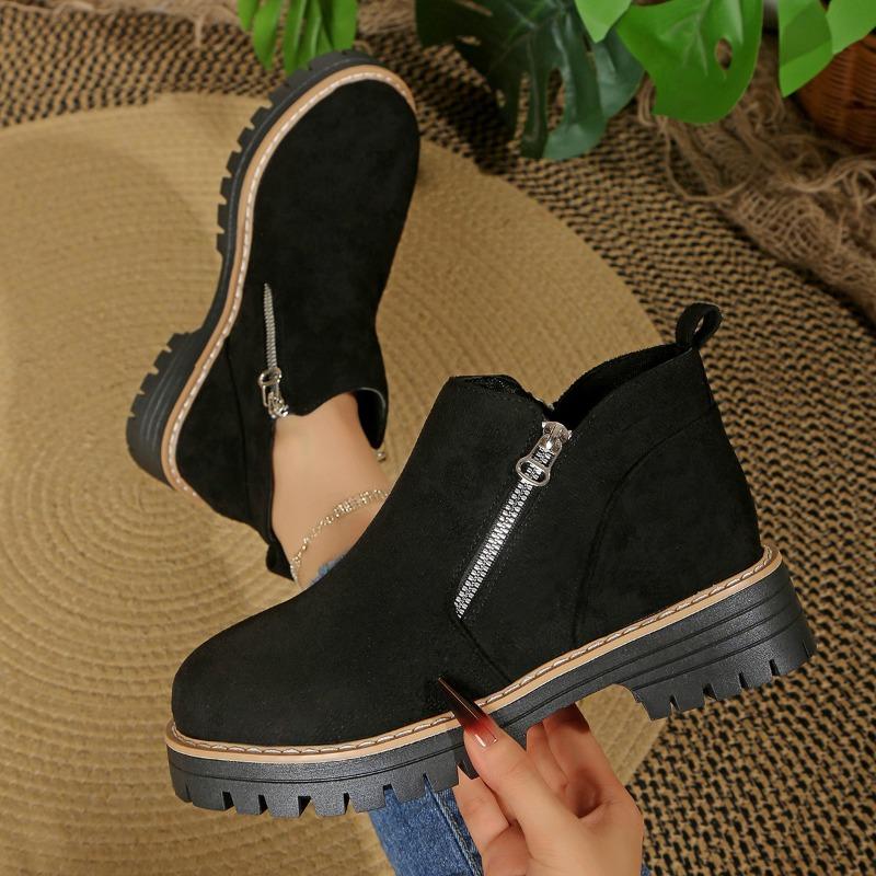 Round Toe Side Zipper Martin Boots 2025 Winter New Retro British Style Booties for Women