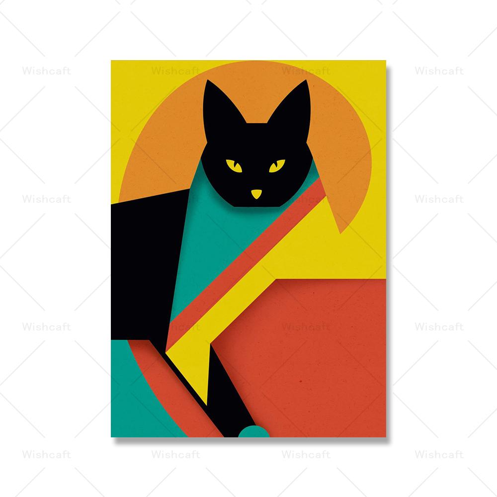 Geometric Bauhaus Cats Art Posters and Prints Modern Vinatge Abstraction Art Canvas Painting Wall Art Picture Home Decoration
