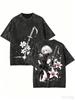 T-shirt Lavé Nier Automata Oversize Unisexe Vintage Ample Streetwear Tendance Coton Harajuku Confortable produit chaud Couples