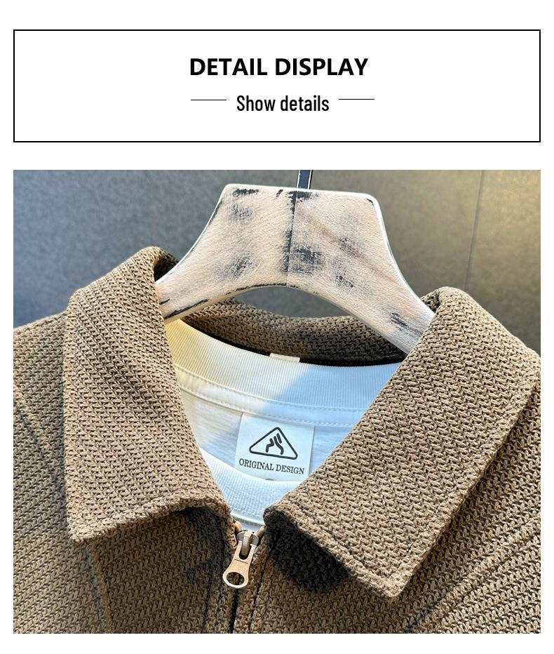 Men's European Cotton Fleece-Lined Knit Zipper Lapel Sweatshirt - Autumn/Winter, Loose Plus Size, High-End Casual Clothing