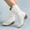 Bílé kovbojské boty pro ženy Podzim Zima Silné podpatky Zřasené kotníkové boty Žena Vintage Špičatá špička Západní Cowgirl Botas