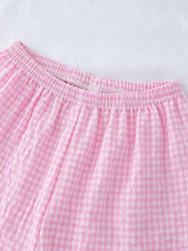 Girls Pajama Set, Sleeveless Cat Print Tank Top & Plaid Pants, Soft Ribbed Loungewear Sleepwear for Kids 8-12 Years
