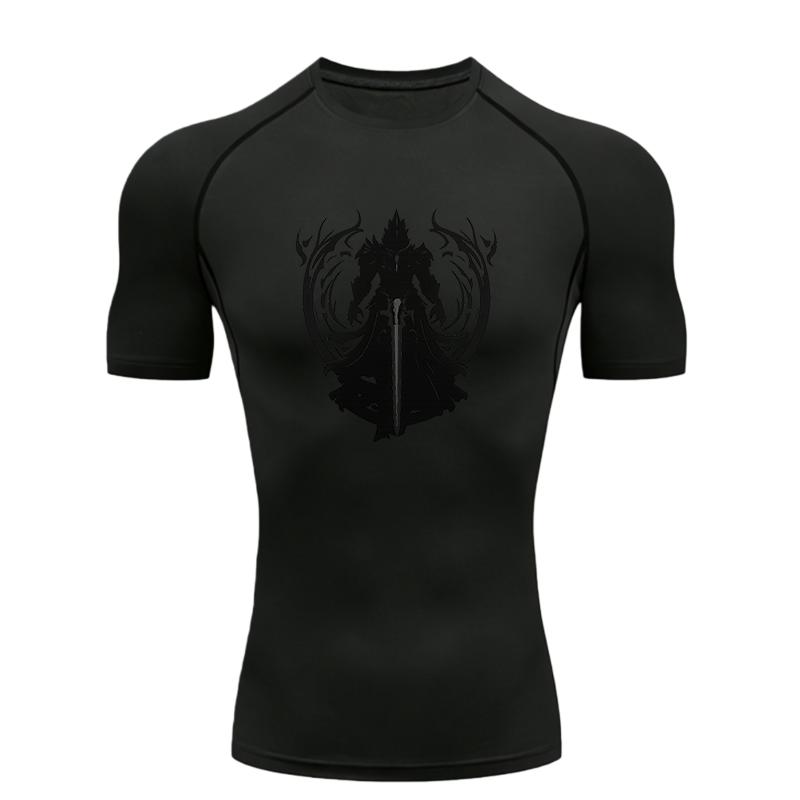 Men's Sports T Shirt Training Fitness Gym Jogging Running Workout Compression Shirt Black Knight Design