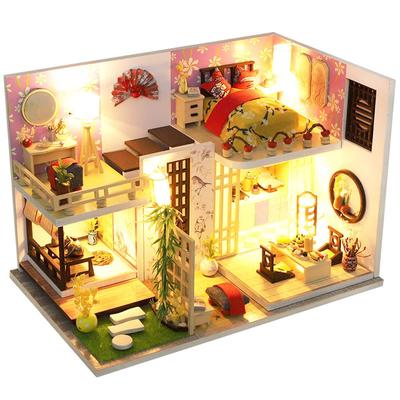 Moin Moin Scale Dollhouse Miniature Handmade Kit DIY Model Room Style Modern Japanese Medium Size LED Light Acrylic Case 2305dh389 1/24 Set, Two-Story