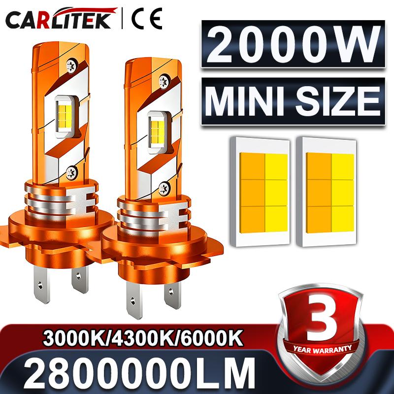 Carlitek H7 LED Car Headlight 2000W 2800000LM Canbus 3000K 4300K 6000K Color High Low Beam 12V Wireless 1:1 Size Mini Led H7 12V 3000K 4300K 6000K