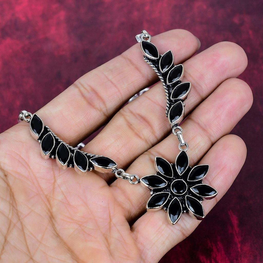 Schwarze Spinell Halskette, 925 Sterling Silber Halskette, handgemachter Edelstein Schmuck, Geschenke für Frau, brandneue Halskette