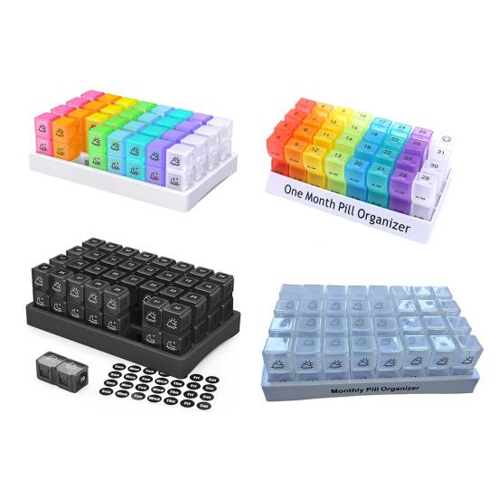 Monthly Pill Organizer 2 Times A Day Pill Box 31 Day One Month Travel Pill Container 32 Compartments AM PM Pill Case for Medication Supplements