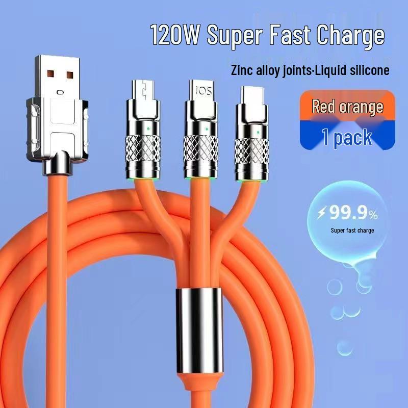 100W Schnellladekabel 3-in-1 USB-Kabel für Apple & Typ-C Autoladegeräte