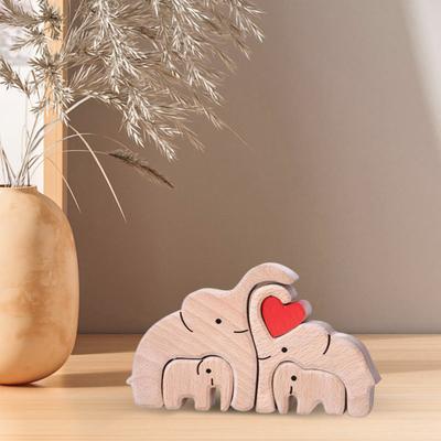 Holz Elefanten Familie Puzzle Ornament Liebesherz Mutter Vater Baby Elefant Puzzle Tischschild Heim Büro Schreibtisch Dekoration