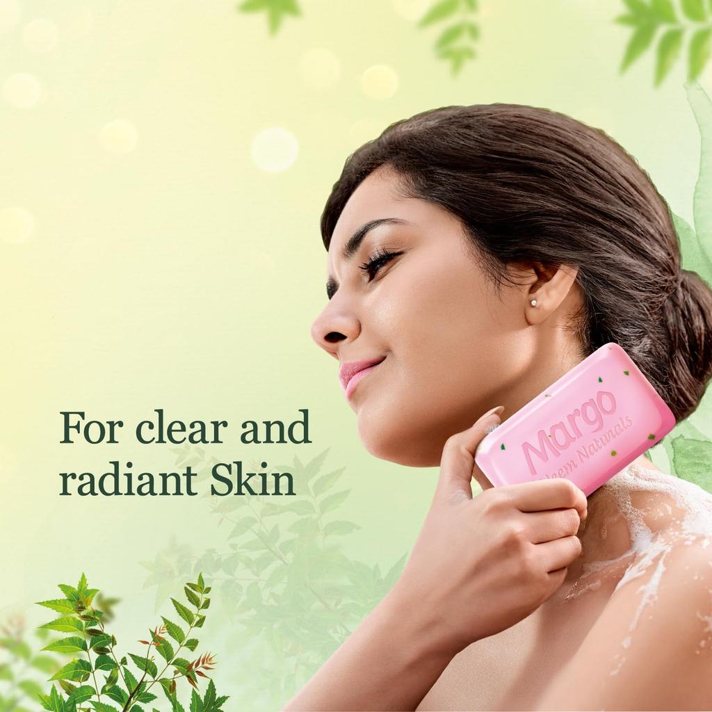 Margo Neem Naturals Soap With Almond Oil & Rose For Clear Radiant Skin (100gm X 5) Pack of 1| Deep Cleansing & Moisturizing Bath Bar