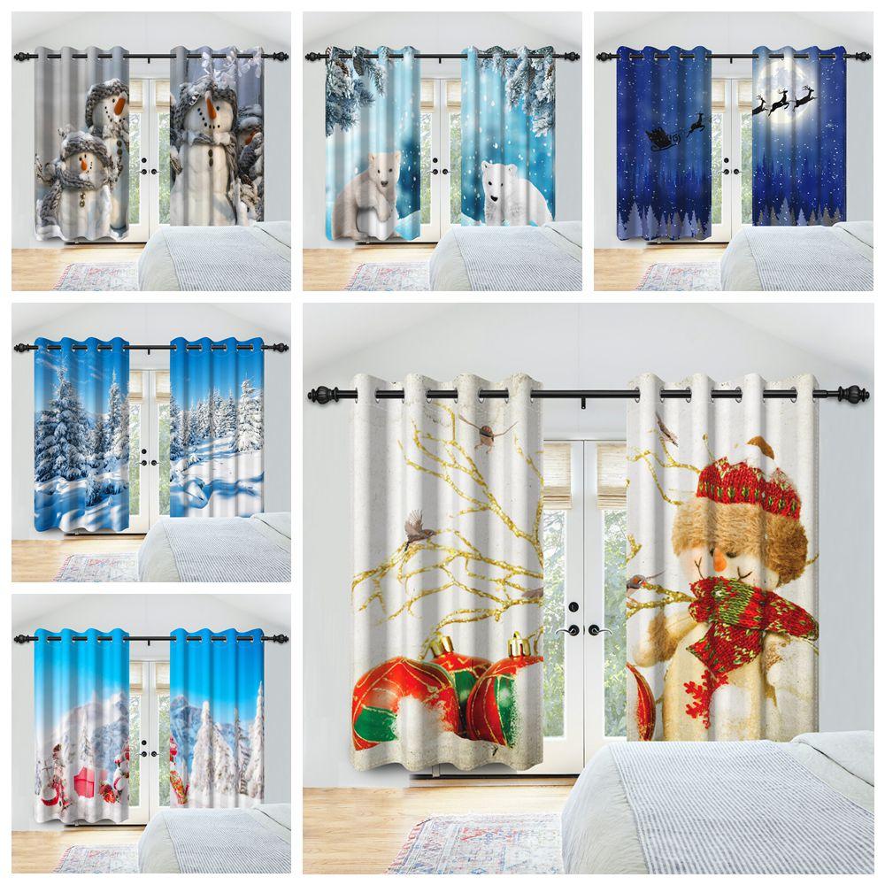 Winter Snow Scenery Blackout Curtains Snowman Pine Forest Pattern Bedroom Living Room Darkening Noise-reducing Window Curtain