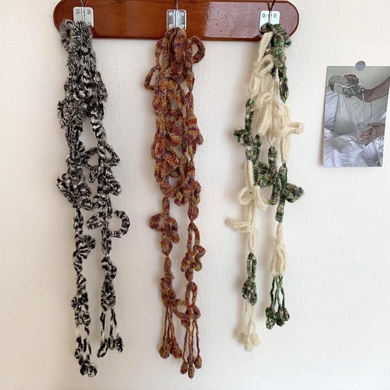 Gestrickter Schal Damen neu multifunktional kontrastfarbig handgewebte Wolle gehäkelte Blume Zöpfe originelle Halskette