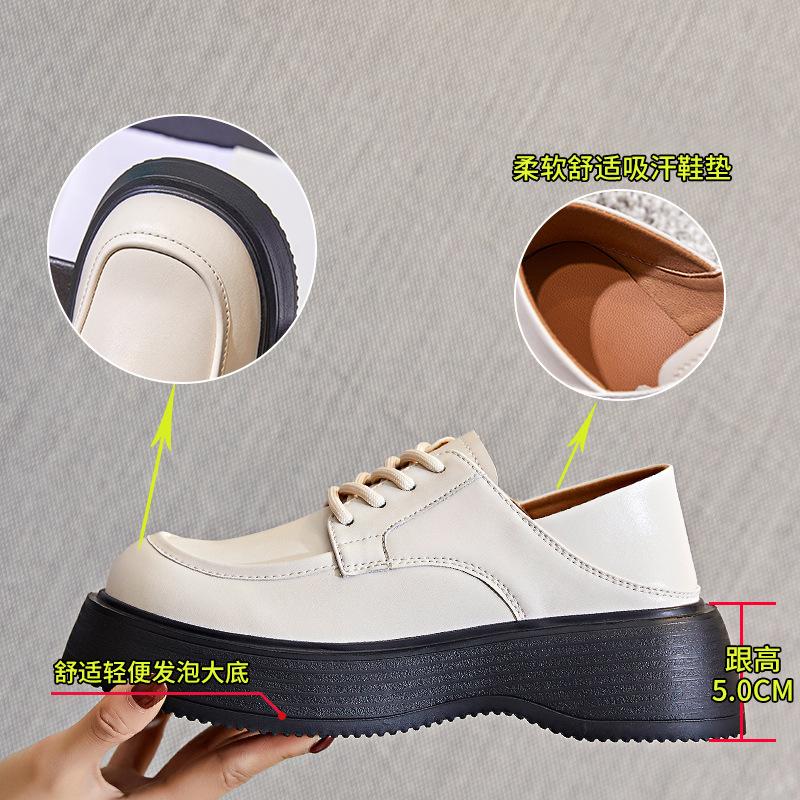 Foam sole leather loafers 2025 spring new women's platform small leather shoes thick heel single shoes women's commuter women's shoes