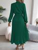 Fall Elegant Stand Collar Long Sleeve Ruched Waist A-Line Dress Women's Formal Wear