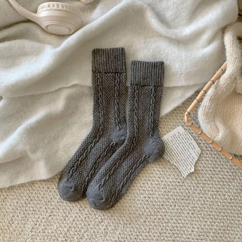 Wool Socks Children'S Twist Retro Trendy Simple Solid Color Medium Tube Socks Gray Thickened Stacking Socks
