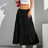 Women Long Skirt Spring Summer Middle Waist A Line Flowy Swing Skirt Breathable Solid Color Elastic Waist Drawstring Pleated Casual Skirt