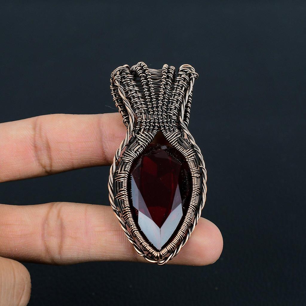 Ravishing Red Garnet Gemstone Handmade Copper Wire Wrap Jewelry Pendant