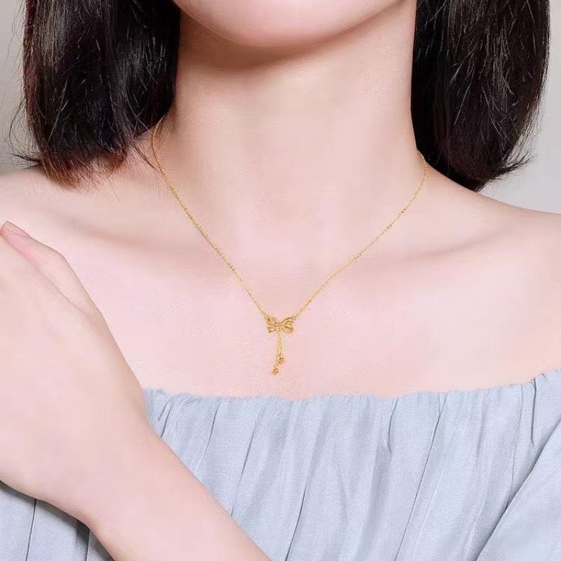 Bow tassel necklace female niche design high-end pendant simple versatile temperament collarbone chain for girlfriend