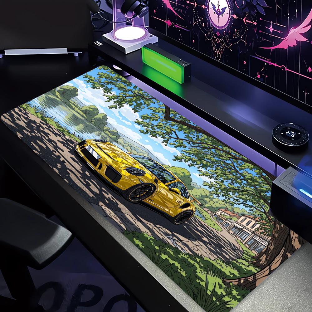 1 Stück Sportwagen-Muster XXL Gaming-Mauspad, rutschfeste Schreibtischmatte mit genähten Kanten, Tastaturmatte, Computerzubehör für PC-Gamer