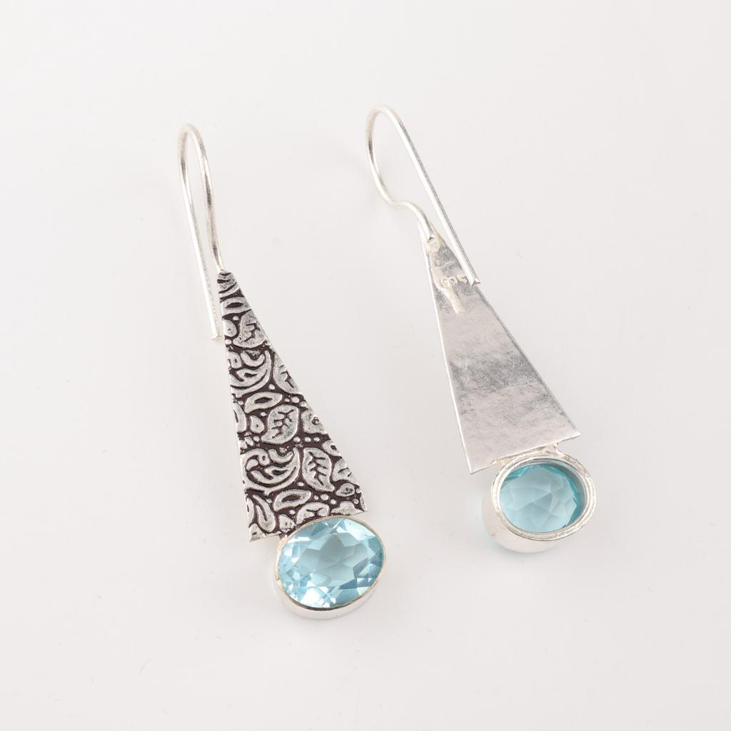 Natural Sky Blue Topaz Gemstone 925 Solid Silver Jewelry Handmade Earrings 1.9" EE-165-13