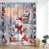 Forest Cute Snowman Shower Curtain Red Bird Berry Squirrel Winter Snow Christmas Bath Curtains Fabric Bathroom Decor with Hooks