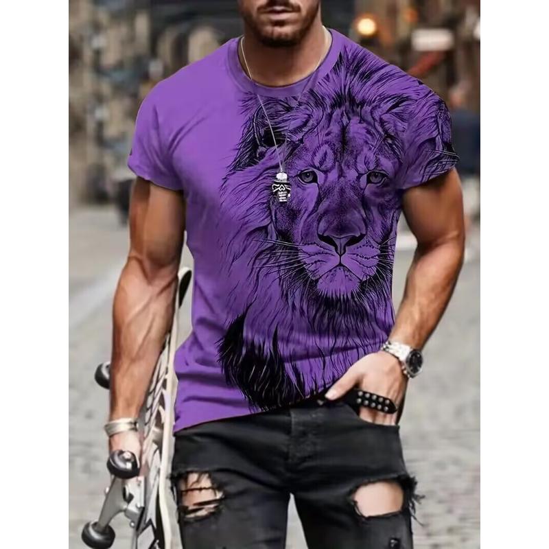 Art Lion Graphic 3D Print Fashion Manga Short Sleeve Lightweight and Silky T-Shirts S