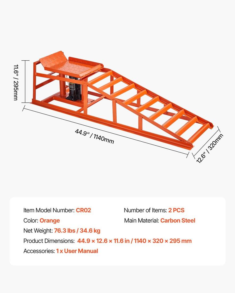 Hydraulic Car Ramps, 2 PCS 5T 11000 Lbs, 270-360 Mm Lift Height, Heavy Duty Hydraulic Vehicle Ramps, Portable Car Lifts for Home Garage Maintenance