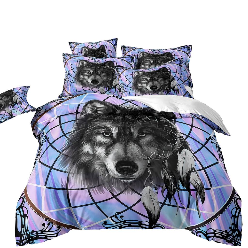 Comforter Bedclothes Wolf Printed Unique Design Home Decor Vintage Bedding Setqueen Size Warm Soft And Breathable