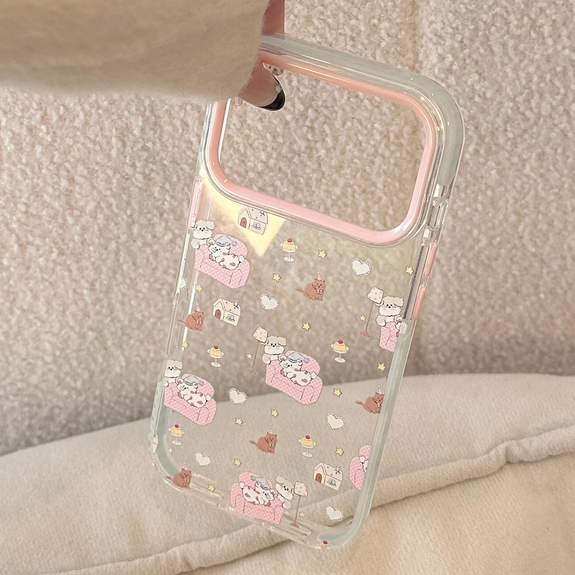 

Magnetic Stand 16promax Transparent Pink Sofa Puppy for IPhone17 Mobile Phone Case for 14 Creative 11 Soft 12 11 6.1