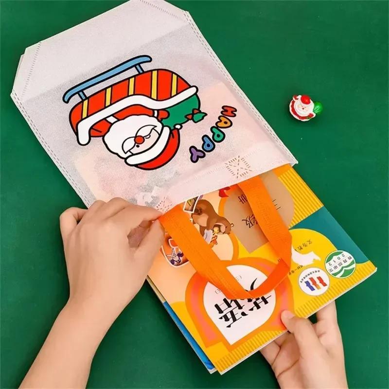 10-50PCS Christmas DIY Graffiti Bags Non Woven Handmade Painting Bags for Kids Art Crafts Gift Coloring Reusable Xmas Handbag