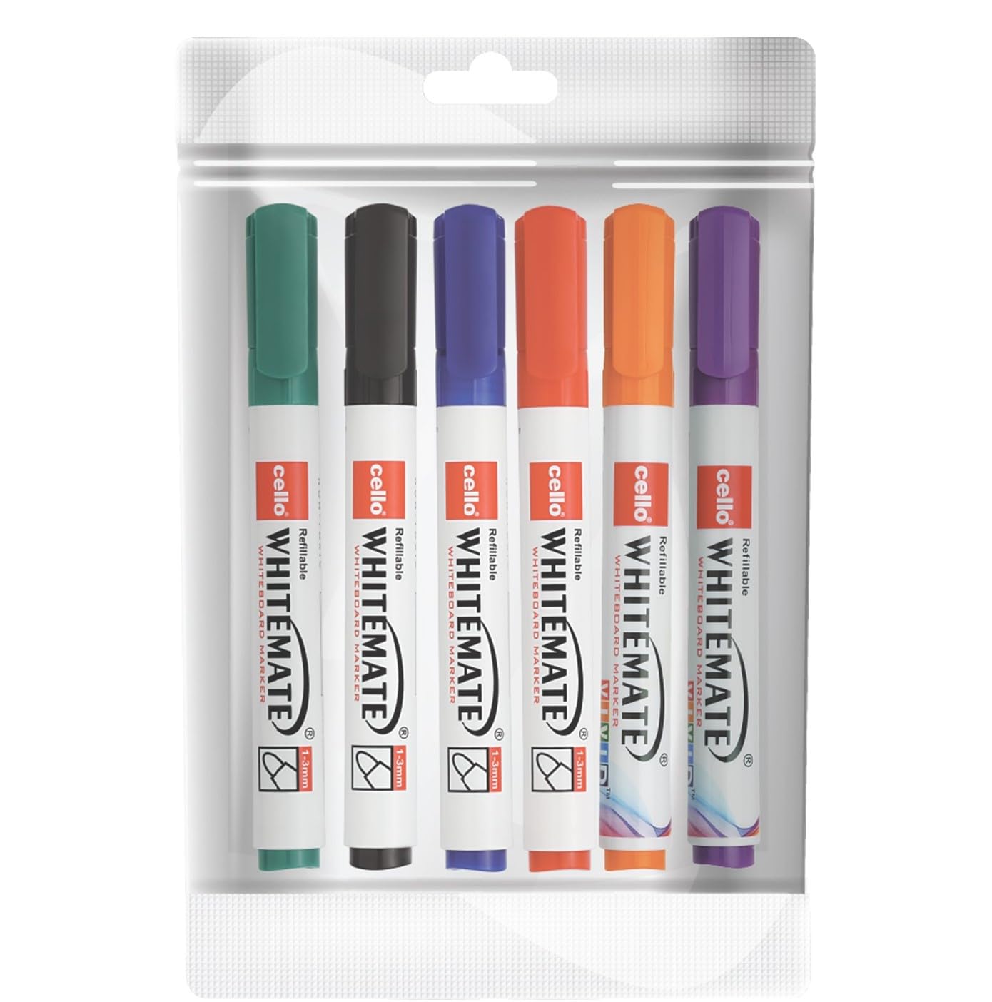 

Cello Whitemate Whiteboard Bold Markers Set of 1 X 6PCS Assorted Colours Bullet Tip Refillable Erasable Ink for Office School