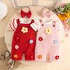 Sweet Baby Summer Romper & Floral Overalls Set with Headband