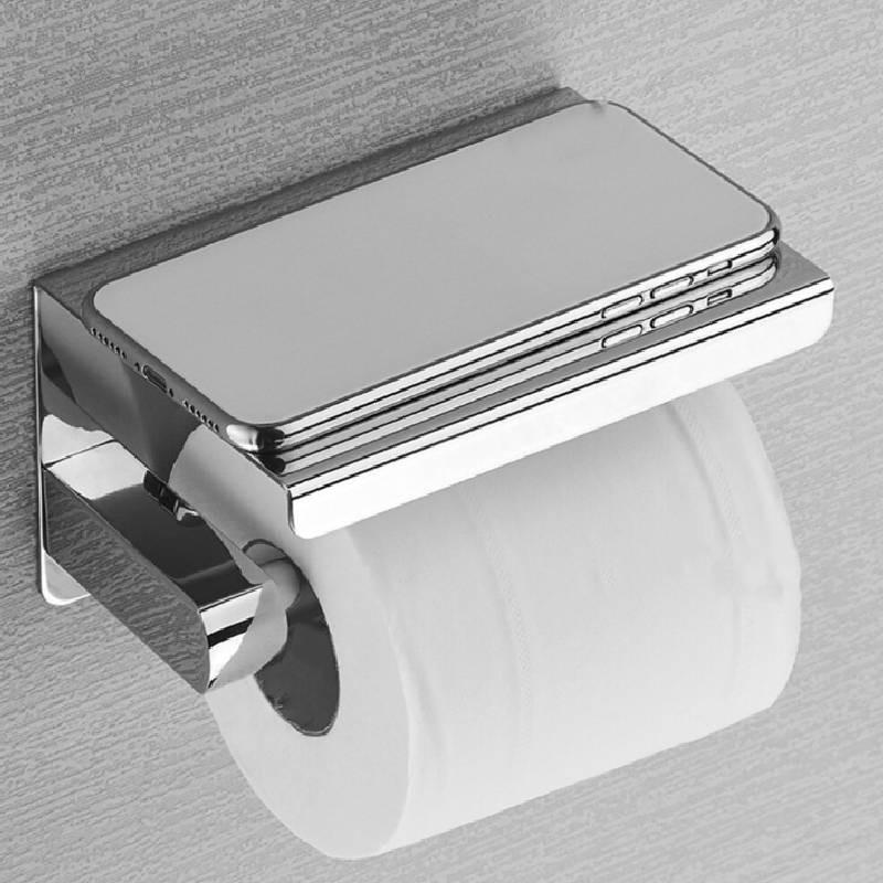 Steel Stainless 304 Toilet Paper Holder With Phone Shelf Modern Bathroom Decor