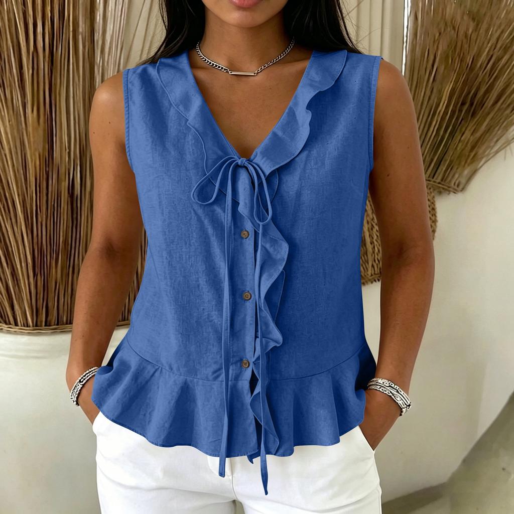 Ladies Camisole Tops UK Button Down Ruffle Hem Vest Tops Women UK Boho Tops for Women Summer Tops for Women UK