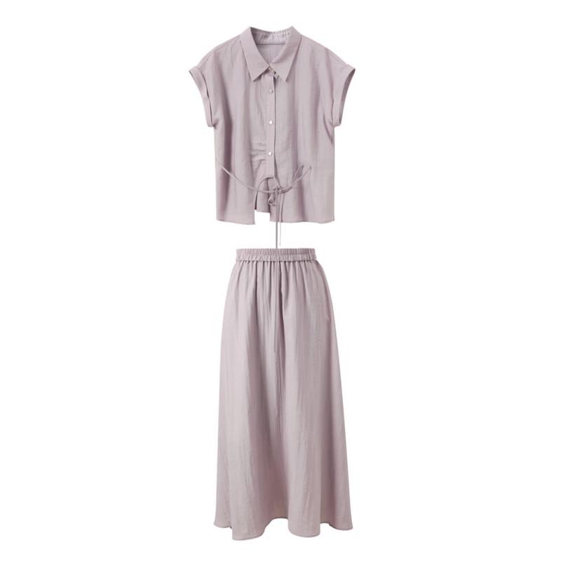 Sancai Lyocell Lapel Shirt & A-line Skirt Set
