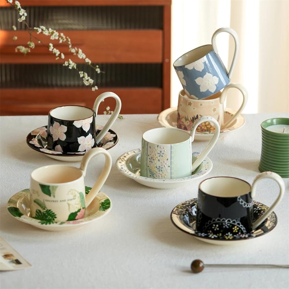 Chinese Style Ceramic Coffee Cup Flower Design Sense Coffee Cup And Saucer Kitchen Supplies Cup And Saucer Suit Microwave Oven