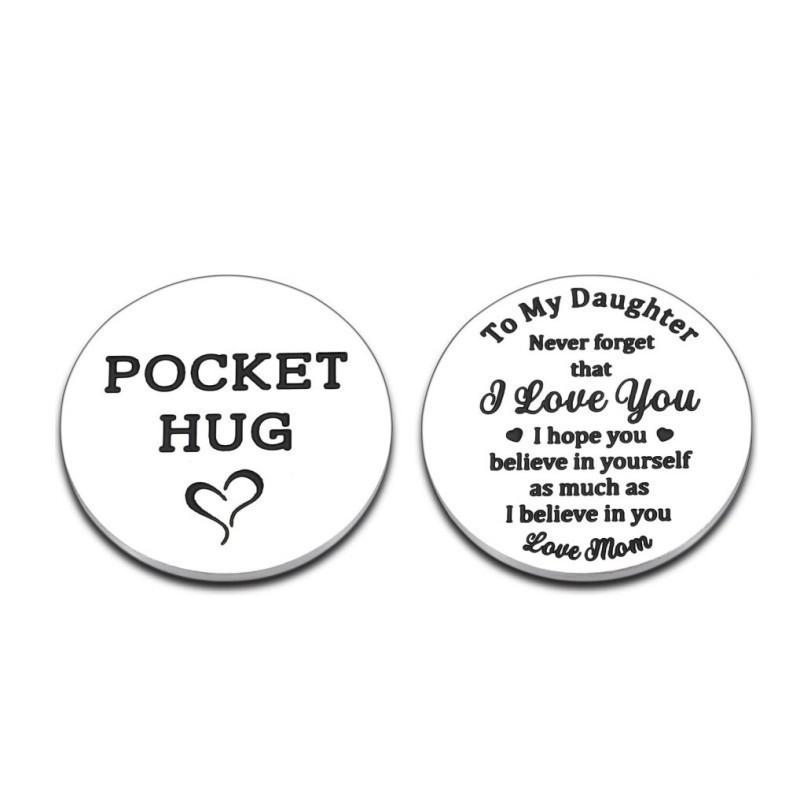 Gift Hug Blessing Pocket Hug Series Stainless Steel Decision Coin Can Be Designed Stainless Steel Keychain for Backpack Bag Pendant