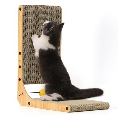 FUKUMARU L-förmiger Kratzbaum für Katzen, Kleiner Kratzbaum, Kratzmöbel aus Pappe mit Spielzeug, 38,62448 cm (LWH)