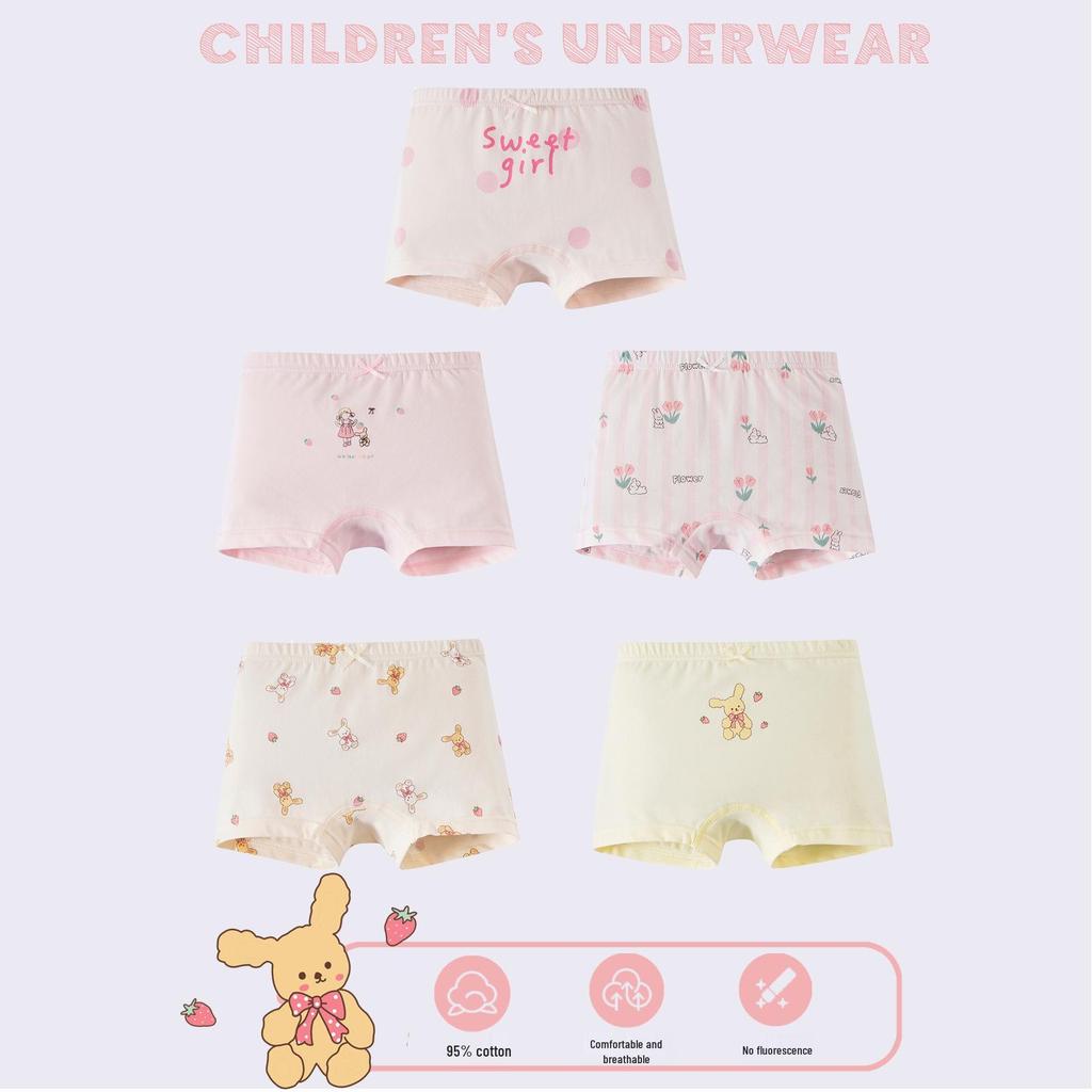 Girls' Pure Cotton Cartoon Boxer Briefs - Antibacterial & Comfortable Toddler Underwear