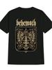 Casual Crew Neck T-shirt with Behemoth Cross & Wings Graphic Print - Black