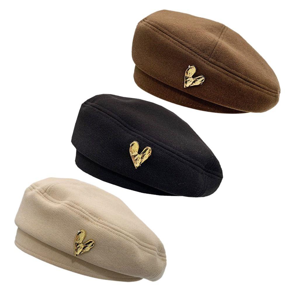 Atmungsaktive Vintage Herz Baskenmützen Einfarbig Liebe Malermütze Lässige Damen Strickmütze