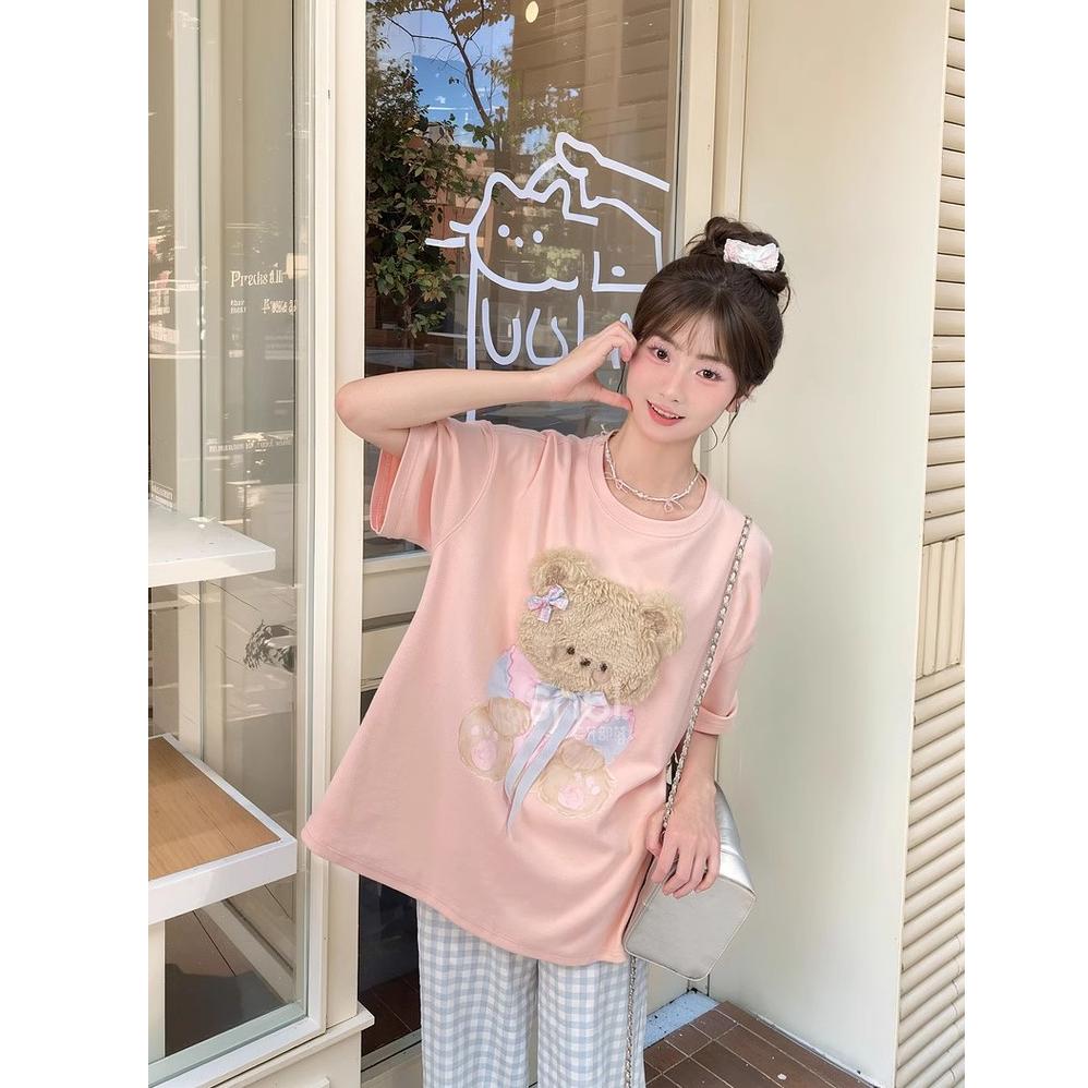 high quality 100% cotton Tee shirt young girl Summer cute Cartoon Print T Shirt for Women Clothes Harajuku Oversized T-shirt Y2k pink Tops