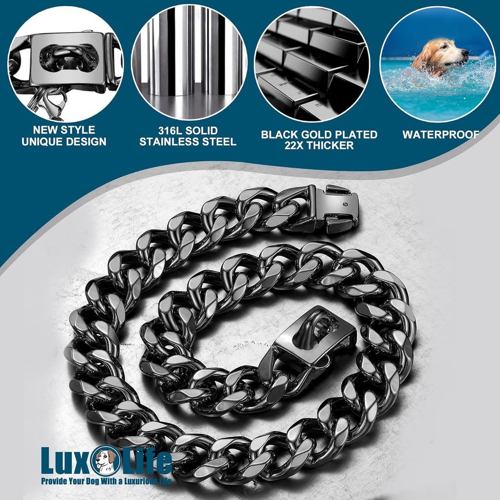 Stainless Steel Dog Chain Collar with Quick Release Buckle, Heavy Duty Anti-Rust Metal Chain Collar for Small Large Medium Dogs, Secure & Durable Dog