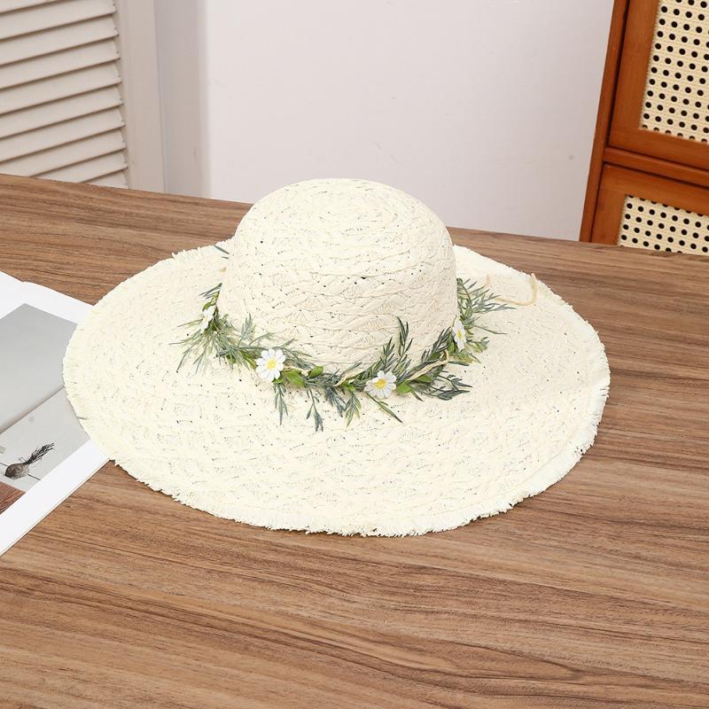 Summer Bow Sun Hat Female, Seaside Beach Vacation Sun Hat Outdoor Big Brim Sun Hat Sweet Straw Hat