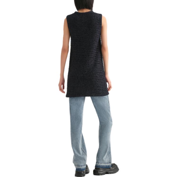 Karl Lagerfeld Minimalist Versatile Travel Solid Color Round Neck Short Casual Sleeveless Dress Women dresses Blue 236L1371