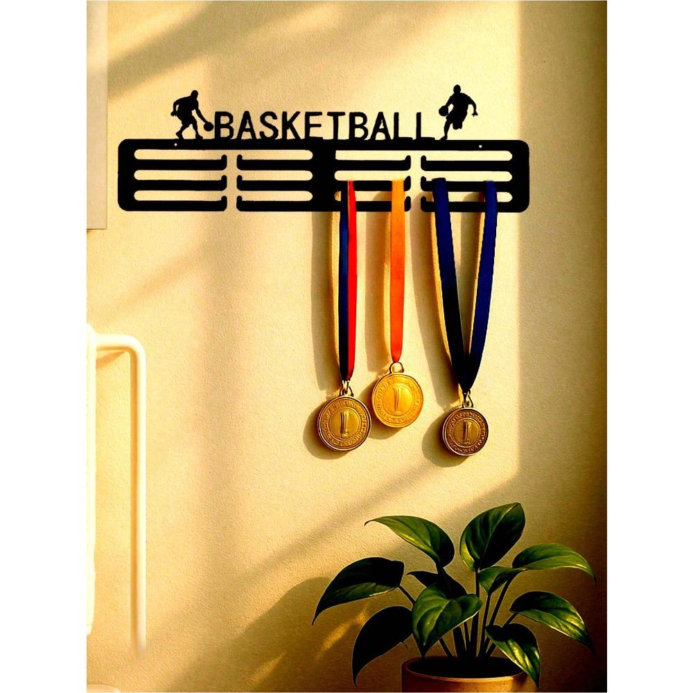 Black Metal Basketball Medal Hanger for Athletes Modern Home Decor